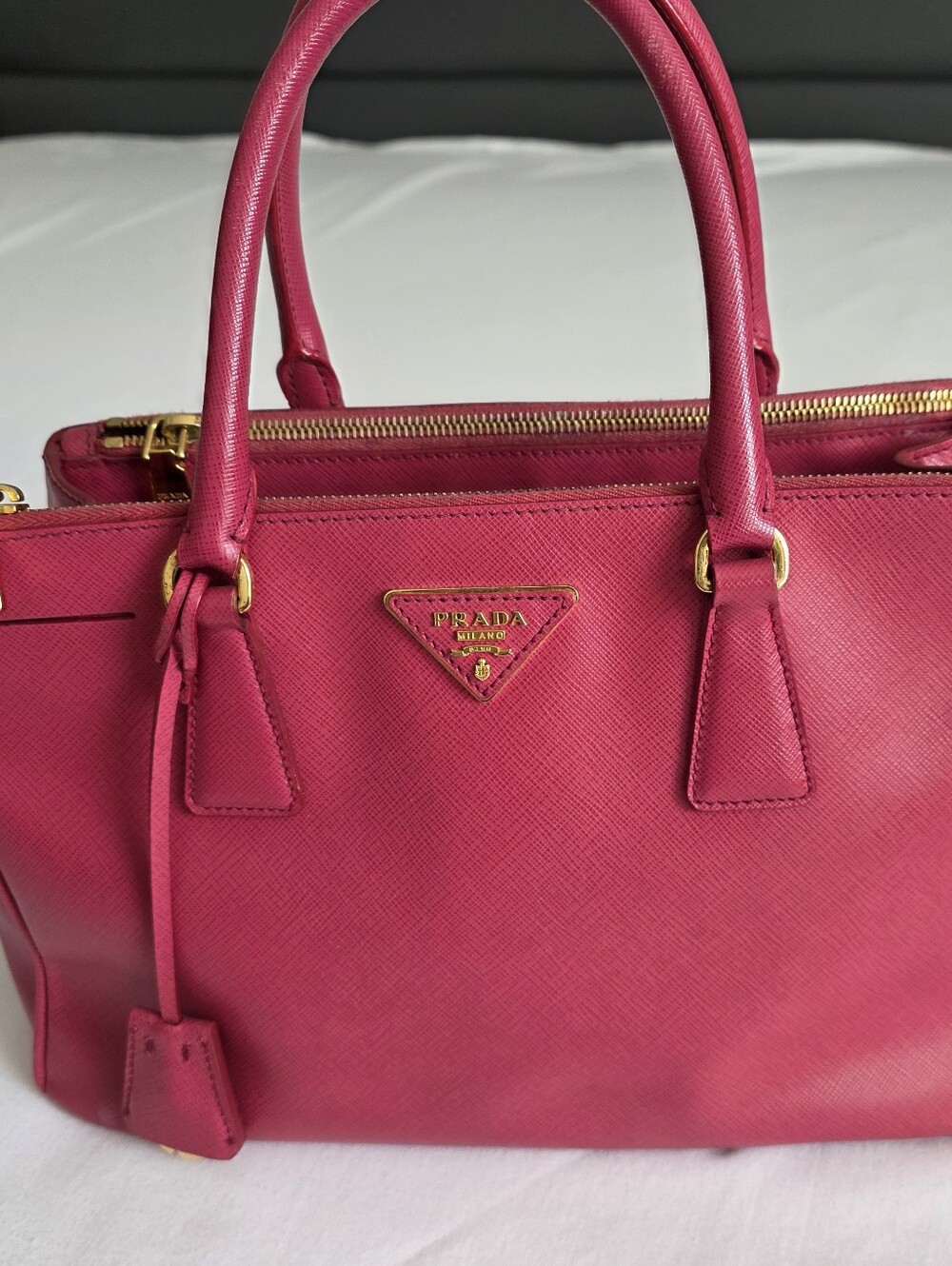 Prada Saffiano Leather Tote Bag in Fuchsia
